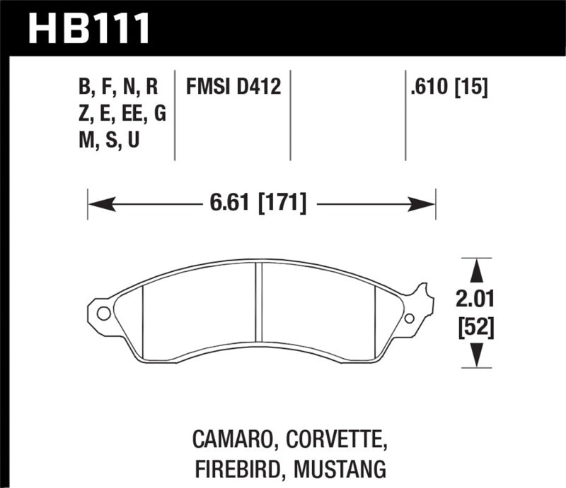 Hawk 1991 Chevrolet Camaro 3.1L Heritage Edition Performance Package Front ER-1 Brake Pads