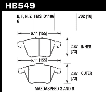 Hawk 2007-2013 Mazda 3 Mazdaspeed HPS 5.0 Front Brake Pads