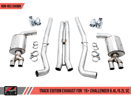 AWE Tuning 2015+ Dodge Challenger 6.4L/6.2L SC Track Edition Exhaust - Quad Chrome Silver Tips