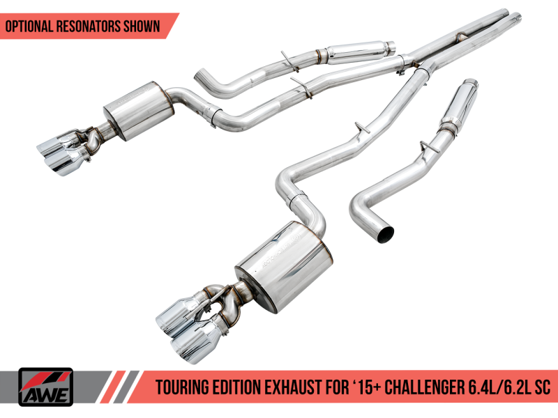 AWE Tuning 2015+ Dodge Challenger 6.4L/6.2L SC Track Edition Exhaust - Quad Chrome Silver Tips