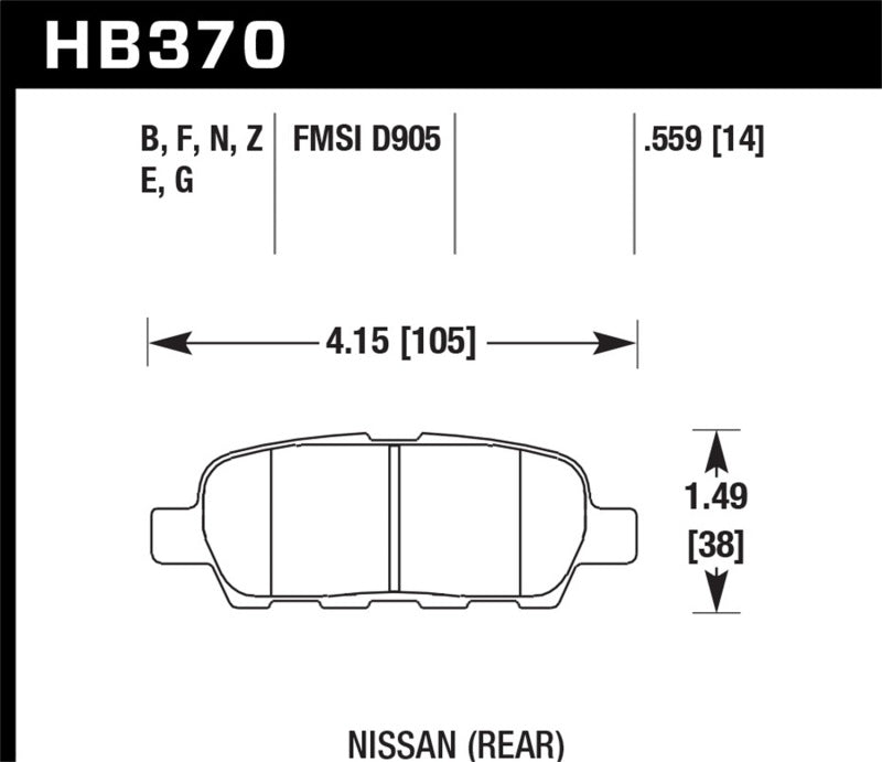 Hawk 03-07 350z / G35 / G35X w/o Brembo Blue 9012 Rear Race Pads