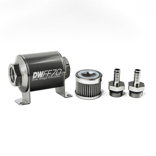 DeatschWerks Stainless Steel 3/8in 40 Micron Universal Inline Fuel Filter Housing Kit (70mm)