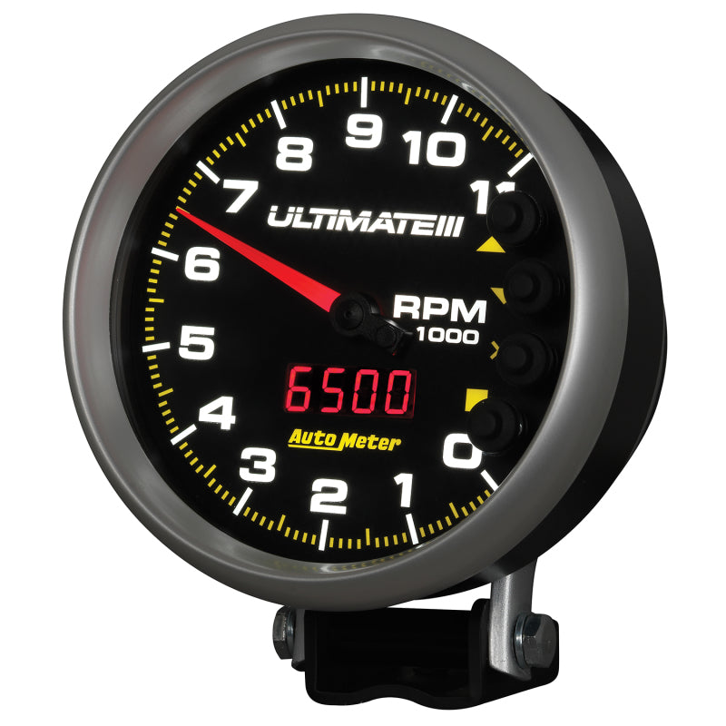 AutoMeter Gauge Tach 5in. 11K RPM Pedestal Datalogging Ultimate IIi Playback Black