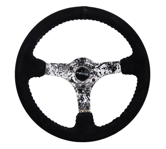 NRG Reinforced Steering Wheel (350mm / 3in. Deep) Blk Suede w/Hydrodipped Digi-Camo Spokes