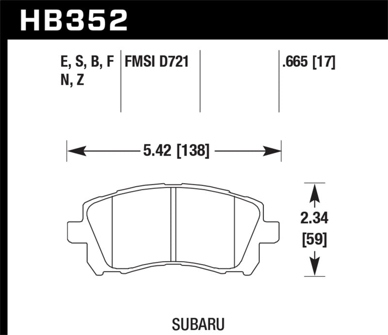 Hawk 02-03 WRX / 98-01 Impreza / 97-02 Legacy 2.5L / 98-02 Forester 2.5L D721 HP+ Street Front Brake