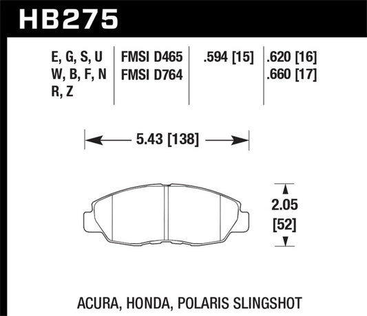 Hawk 93-02 Honda Accord / 96-05 Honda Civic HT-10 Race Front Brake Pads