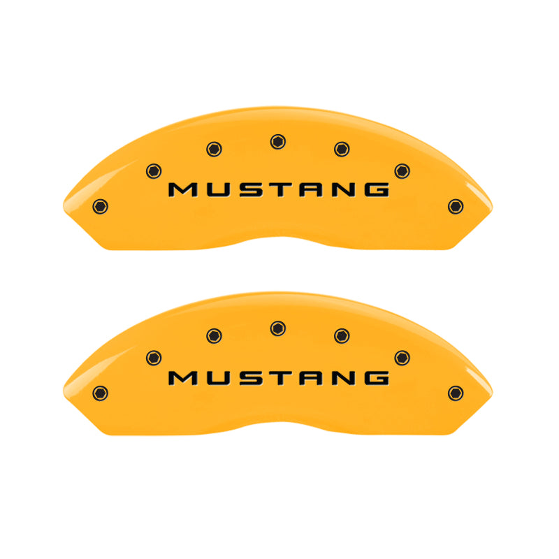 MGP 4 Caliper Covers Engraved Front Mustang Engraved Rear GT Yellow finish black ch