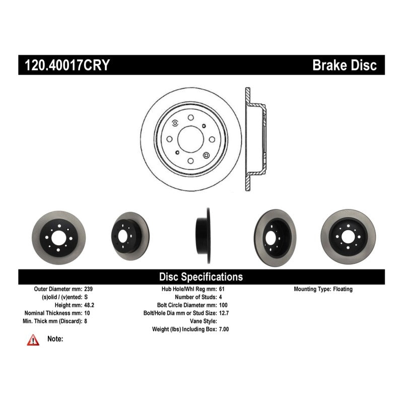 Stoptech Acura & Honda Civic/Del Sol Rear CRYO-STOP Rotor