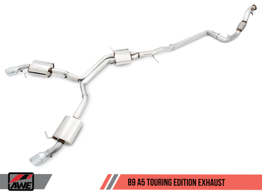 AWE Tuning Audi B9 A5 Touring Edition Exhaust Dual Outlet - Chrome Silver Tips (Includes DP)