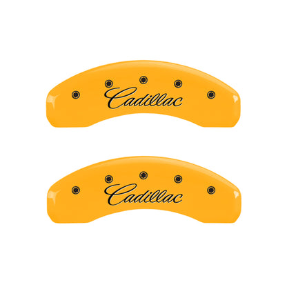 MGP 4 Caliper Covers Engraved F & R Cursive/Cadillac Yellow Finish Black Char 2010 Cadillac SRX