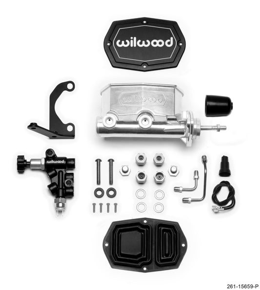 Wilwood Compact Tandem M/C - 7/8in Bore w/RH Bracket and Valve (Pushrod) - Ball Burnished