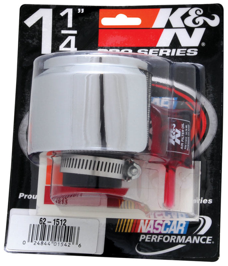 K&N Rubber Base Chrome Top Crankcase Vent Filter 1-1/4in Flg / 3in OD / 2-1/2in H w/Deflector Shield