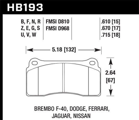 Hawk 2003-2006 Dodge Viper SRT-10 HPS 5.0 Front Brake Pads