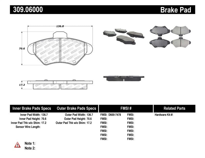 StopTech Performance 94-98 Ford Mustang / 93-97 Thunderbird / 93-97 Mercury Cougar Front Brake Pads