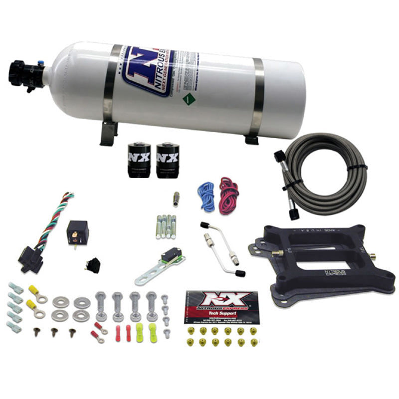 Nitrous Express 4150 4-BBL/Alcohol Nitrous Kit (50-300HP) w/15lb Bottle