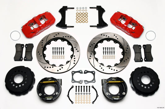 Wilwood AERO4 Rear P-Brake Kit 14.00in Drill Red 58-64 Olds/Pontiac Ends 2.81in Offset