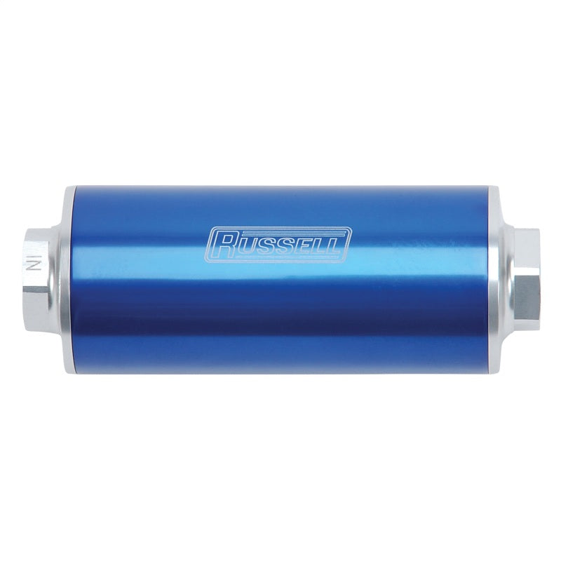 Russell Performance Profilter Fuel Filter 6in Long 60 Micron -10AN Inlet -10AN Outlet - Blue