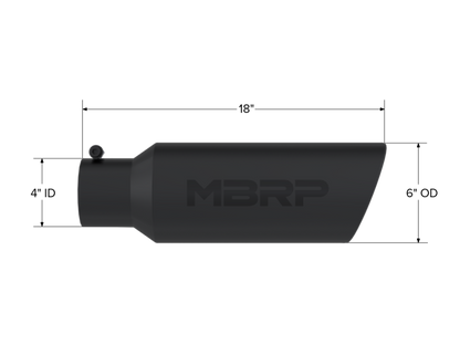 MBRP Universal Tip 6in OD Rolled End 4in Inlet 18in L Black Coated Exhaust Tip