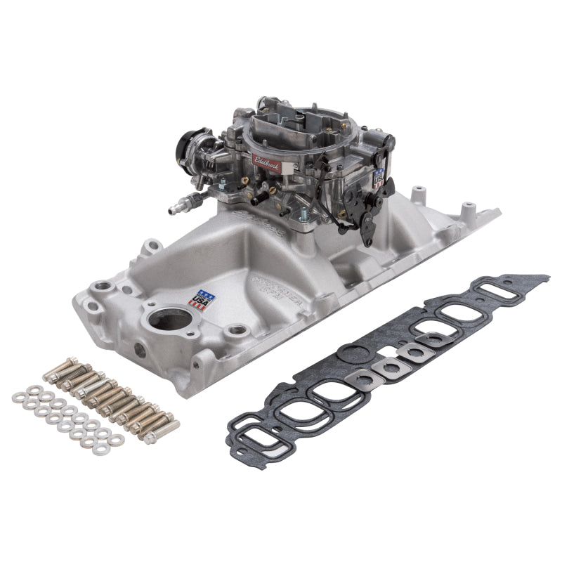 Edelbrock Manifold And Carb Kit Performer RPM Big Block Chevrolet Oval Port Natural Finish