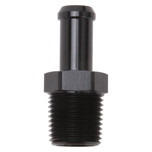 Edelbrock Hose End Straight 1/2In NPT to 1/2In Barb Black Anodize