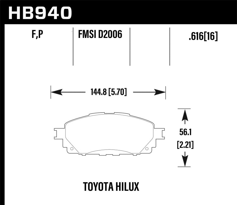 Hawk 16-17 Toyota Hilux Street HPS Front Brake Pads