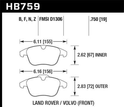 Hawk 11-16 Volvo S60 (w/300mm Rotors) / 07-16 Volvo S80 (w/300mm Rotors) HP+ Street Front Brake Pads