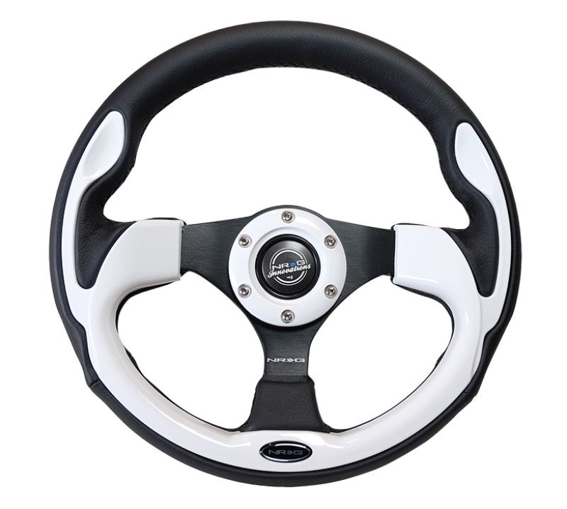 NRG Reinforced Steering Wheel (320mm) Blk w/White Trim & 4mm 3-Spoke