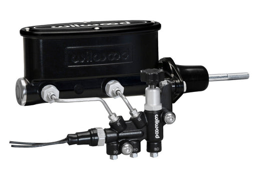 Wilwood HV Tandem M/C Kit w L/H Bracket & Prop Valve - 7/8in Bore Black-W/Pushrod