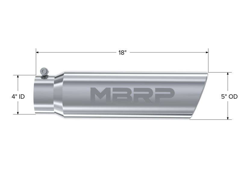 MBRP Universal 5in OD Angled Rolled End 4in Inlet 18in Length T304 Exhaust Tip