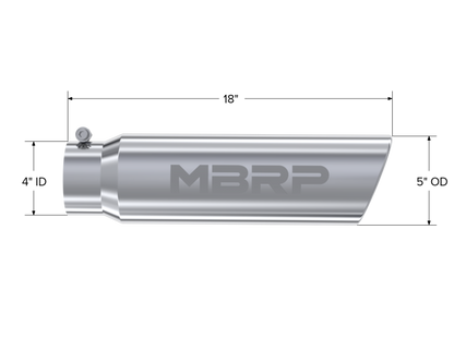 MBRP Universal 5in OD Angled Rolled End 4in Inlet 18in Length T304 Exhaust Tip