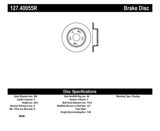 StopTech 04-08 Acura TSX / 03-07 Honda Accord SportStop Slotted & Drilled Right Rear Rotor