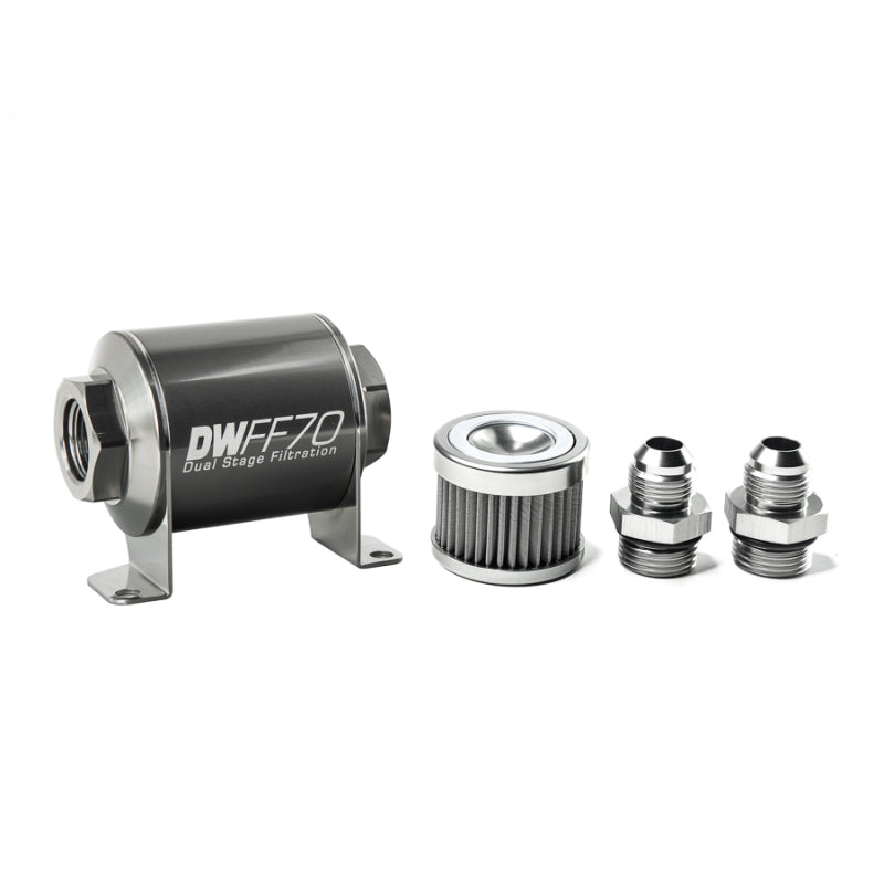 DeatschWerks Stainless Steel 8AN 40 Micron Universal Inline Fuel Filter Housing Kit (70mm)