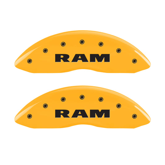 MGP 4 Caliper Covers Engraved Front RAM Engraved Rear RAMHEAD Yellow finish black ch