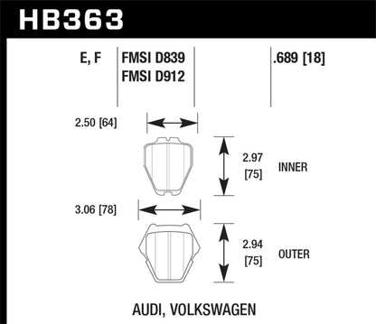 Hawk 00-04 Audi A6 Quattro/00-03 A8 Quattro / 03-05 VW Passat Blue 9012 Front Race Brake Pads