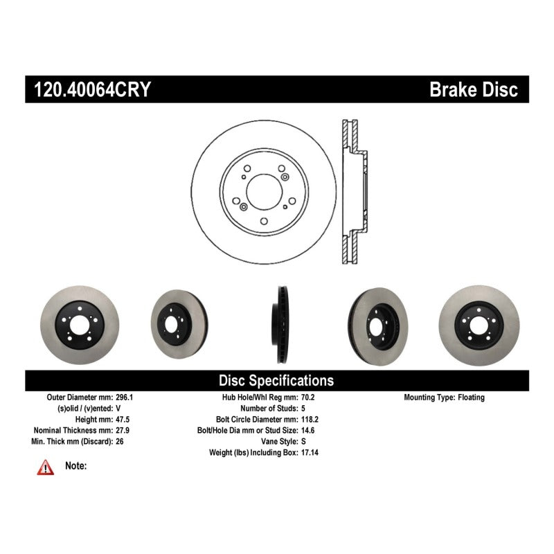 Stoptech 05-10 Honda Odyssey Front Cryo Rotor