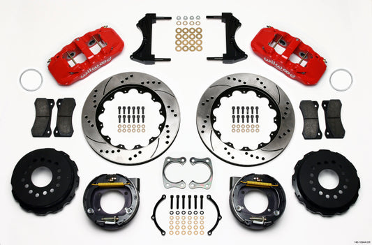 Wilwood AERO4 Rear P-Brake Kit 14.00in Drilled Red Big Ford New Style 2.36in Offset