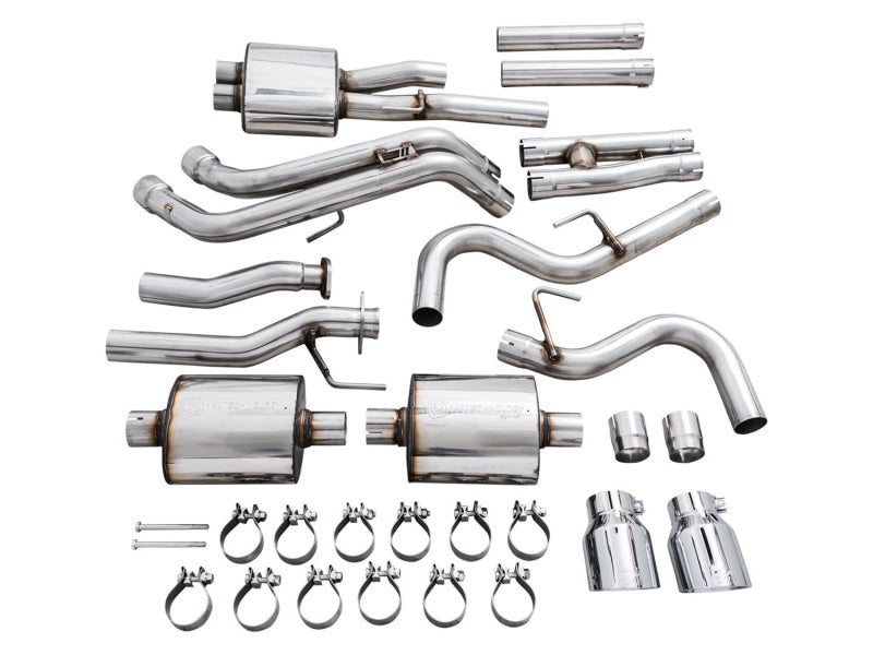 AWE 16-22 Toyota Tacoma 0FG Catback Exhaust w/ BashGuard - Dual Chrome Silver Tips