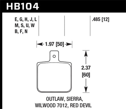 Hawk Wilwood DL Single Outlaw w/0.156in Center Hole DTC-30 Race Pads