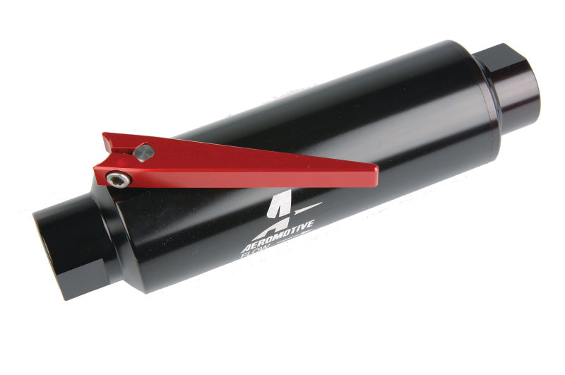 Aeromotive In-Line AN-10 Filter w/Shutoff Valve 100 Micron SS Element - Black Anodize Finish