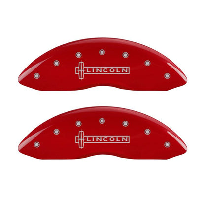 MGP 4 Caliper Covers Engraved Front Lincoln Rear Star Logo Red Finish Silver Char 2019 Lincoln MKZ