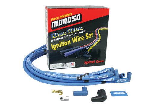 Moroso Chevrolet Small Block Ignition Wire Set - Blue Max - Spiral Core - Sleeved - HEI - 90 Degree