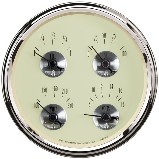 AutoMeter Gauge Quad 5in. 240 Ohm(e) to 33 Ohm(f) Elec Prestige Antique. Ivory