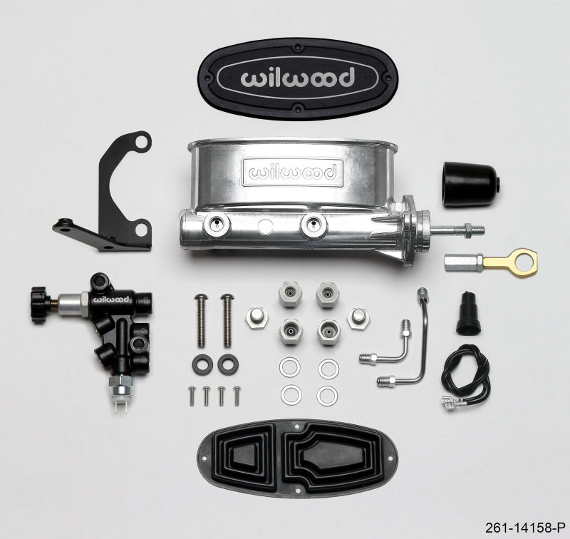 Wilwood HV Tandem M/C Kit w L/H Bracket & Prop Valve - 15/16in Bore Ball Burn.-W/Push