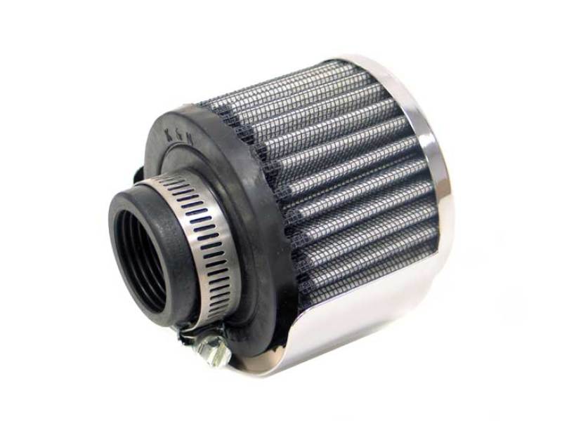 K&N Rubber Base Chrome Top Crankcase Vent Filter 1-1/4in Flg / 3in OD / 2-1/2in H w/Deflector Shield