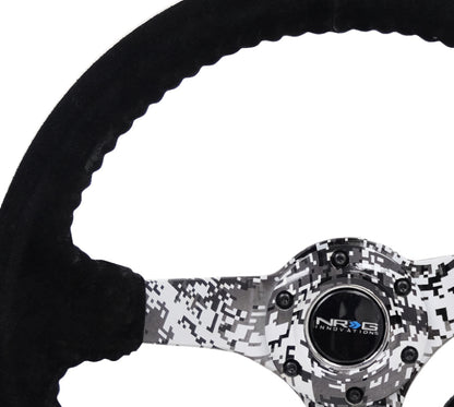 NRG Reinforced Steering Wheel (350mm / 3in. Deep) Blk Suede w/Hydrodipped Digi-Camo Spokes