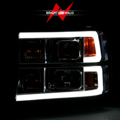 ANZO 2007-2013 GMC Sierra 1500 Projector Headlight Plank Style Chrome w/ Clear Lens Amber