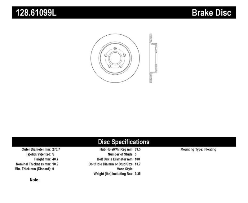 StopTech 13 Ford Focus ST Drilled Left Rear Rotor