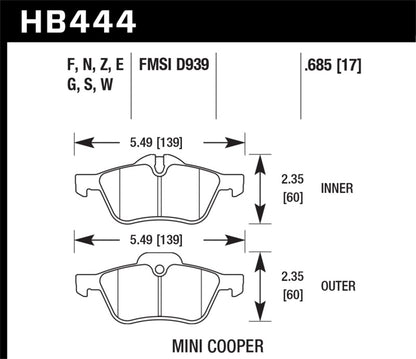 Hawk 02-06 Mini Cooper / Cooper S HPS Street Front Brake Pads