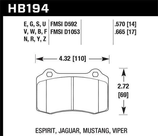 Hawk 00-02 Dodge Viper 8.0L ACR OE Incl.Clips Pins Front ER-1 Brake Pads
