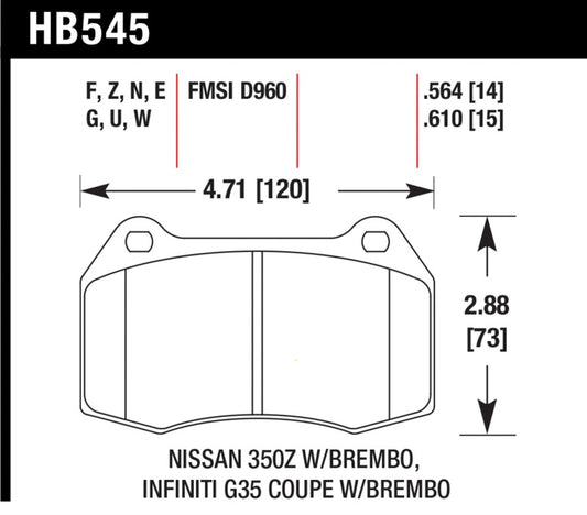 Hawk 03-04 Infiniti G35 / 04-09 Nissan 350z w/ Brembo Brakes DTC-70 Race Front Brake Pads